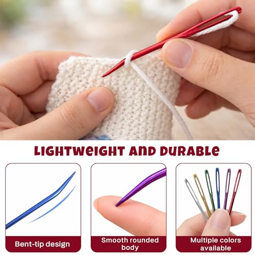 Curved Yarn Needles Set, Large-Eye Aluminum Tapestry Darning Needles for Crochet and Knitting with Storage Bottle, (Multicolor,12PCS)