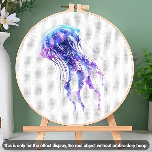 Cross Stitch Kits - Cute Jellyfish Series | Beginner DIY Embroidery Kit with 11CT Fabric & Vibrant Threads | DIY Mindful Gift for Home/Office Decor 9.45 x 9.45 Inch-3-28