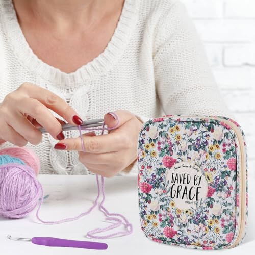 Crochet Hook Case,Portable Zipper Storage Organizer Bag for Crochet Hooks, Knitting Needles, Project & Sewing Supplies, Lightweight,Easy to Hold (No Accessories Included).Beige Flower Clusters - color: beige flower clusters