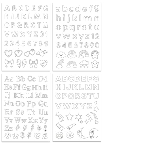 ORIGACH 4 Sheets Alphabet & Number Water Soluble Embroidery Patterns Stabilizers - Pre-Printed ABC Letters, 0-9 Numbers & Icon Designs - Stick & Stitch Embroidery Paper for Hand Sewing Lovers - color: Alphabet & Number