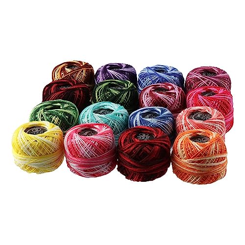 16 Rolls of Colorful Cotton Thread Ball Crochet Embroidery Rainbow Color Sewing Thread for Cross Stitch Crafts(Style 1) - color: Style 1