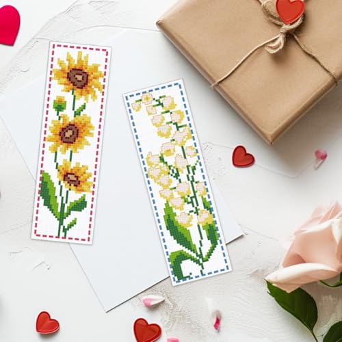 ACRNIGHEET 6PCS Cross Stitch Bookmark Kit for Beginner Flower Pattern Stamped Cross Stitch Kits for Adults Crossstitch Kits Adult Bookmarks with Instructions Hand Embroidery Craft Gift 8''x2.4'' 11CT - style: Floral patterns 1