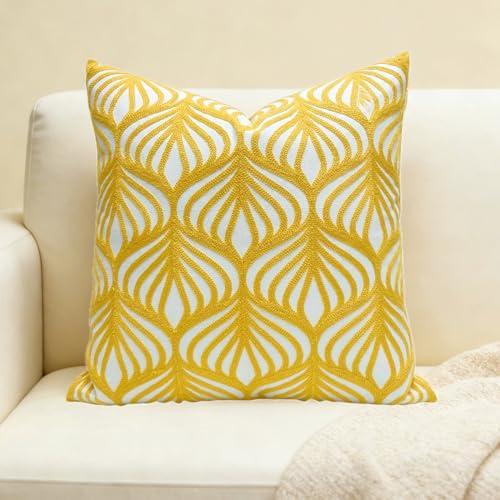 Slow Cow Embroidered Throw Pillow Cover 18 x 18 Inch Yellow - color: Yellow Leaves, size: 18" x 18" (Pack of 1)