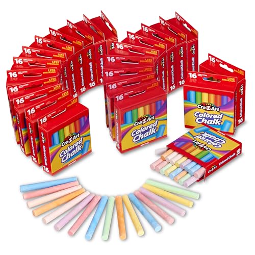 Cra-Z-Art Colored Chalk Sticks Bulk Pack, 16 Count (Pack of 24), 384 Total Sticks, Non-Toxic Sidewalk & Chalkboard Chalk for Kids, Classroom Art Supplies - size: 16 Count (Pack of 24)