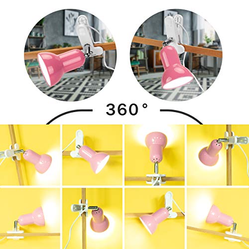 RONG&LAN Clip lamp,360° Rotation Clip on Lamp Portable Book Reading Light,Clamp on Desk/Table/Bunk Bed/Cupboard Home Lighting, (Desk lamp,Seven Colors for Your Choice) (Red) - color: Red