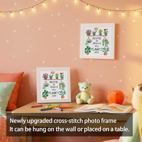 Plant Flower Stamped Cross Stitch Kits for Adult Beginner with Wooden Frame - color: Plant Home Cross Stitch with Fram
