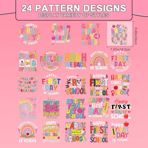Rngmsi Dtf Transfers Ready to Press - 24 Pcs First Day of School Iron on Patches for T-Shirts, Pencil Iron on Stickers Back to Schoo; Heat Transfer Vinyl Decals for DIY Fabric Clothes Decor - style: Back to School
