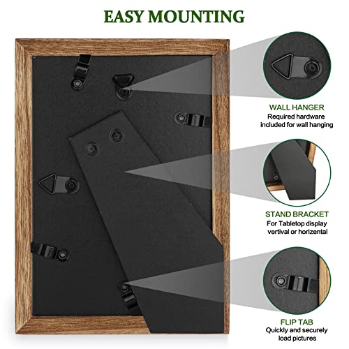 Emfogo 5x7 Picture Frame, Pack of 2 Rustic Picture Frames 5x7 with Real Glass, Solid Wood 5x7 Photo Frame for Table Top Display or Wall Mounted (Carbonized Brown) - color: Carbonized Brown, size: 5x7 inch