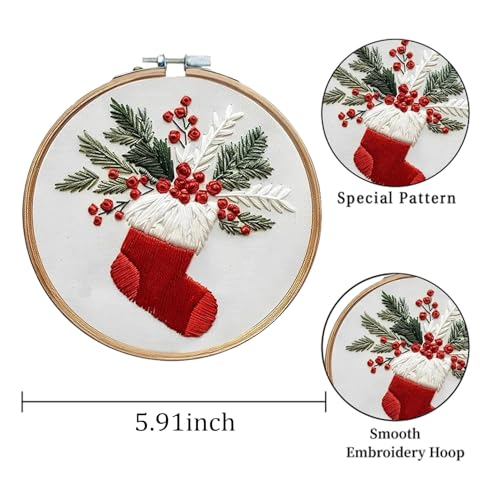 EOBTAIN 3 Pcs Christmas Embroidery Kit for Beginners,Red Christmas Embroidery Kits for Adults,Cross Stitch Kits for Beginners with Pattern, Needles, Threads, Tools,Hand DIY Craft Kits for Adults - color: Red