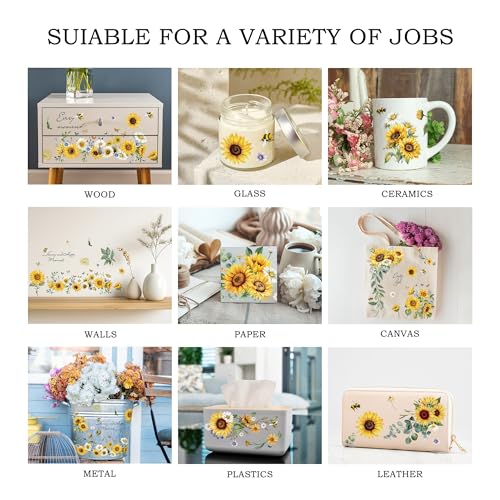 Joeyan Sunflowers and Bees Rub On Transfers for Furniture and Crafts - style: Sunflowers and Bees