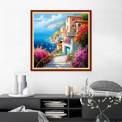 Findvoor Stamped Cross Stitch Kits for Beginners Full Range of Cross Stitching Embroidery Pattern for Adults, 11CT DIY Needlepoint Embroidery Starter Kits-Seaside Scenery 17.7x17.7 inch - color: StampedKits 13