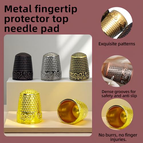 RyanDesign Metal Thimbles (4-Pack) - Size 9 Stainless Steel Finger Protector for Hand Sewing, Quilting, Embroidery | Comfort-Fit with Anti-Slip Grooves & Breathable Design