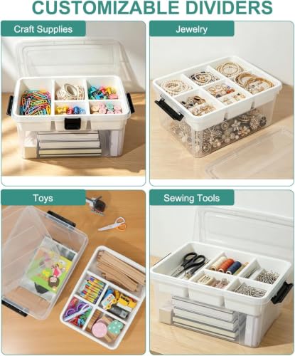 17QT Clear Storage Box with Tray for Crafts & Lego Organization - color: Clear Black+White