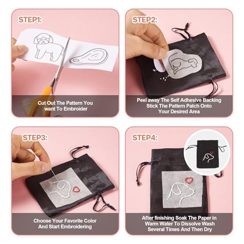 Magibeads 68 Patterns Dog Water Soluble Embroidery Patterns Puppy Paw Print Cartoon Animal Pet Stick and Stitch Transfer Embroidery Paper for Hand Sewing Beginners Starter Adult - color: Dog