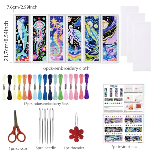 ORIGACH 6 Set Cosmic Ocean Cross Stitch Bookmark Kit for Beginner - style: Cosmic Ocean