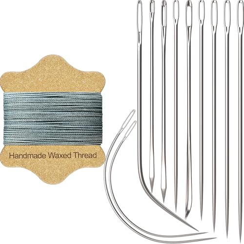 VONEEDL Upholstery Repair Kit: Waxed Sewing Thread (Gray Color) & Heavy Duty Needles (11 PCS) for Leather, Canvas & Quilting Thread - color: Gray
