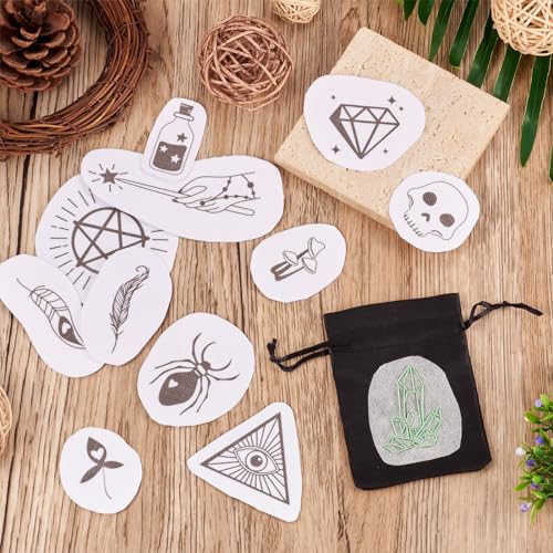 Magibeads 52 Patterns Witchy Water-Soluble Embroidery Moon Spider Cow Dreamcatcher Stick and Stitch Embroidery Paper Starter Kit for Hand Sewing Beginners Adult - color: Withcy