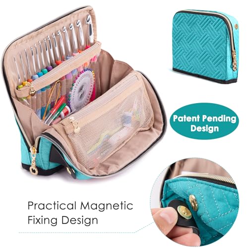 MYBAGZING Empty Crochet Hook Case, Stand-Up Crochet Hook Organizer - color: Teal, size: Case (Empty)
