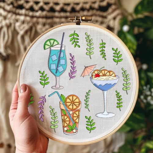 BENECREAT 4Sheets 81Pcs Cocktails Water Soluble Embroidery,11.7x8.3inch Wine Bottles and Lemon Stick and Stitch Embroidery Paper Stabilizer Hand Sewing for Shirts, Coats, Bags - color: Cocktails