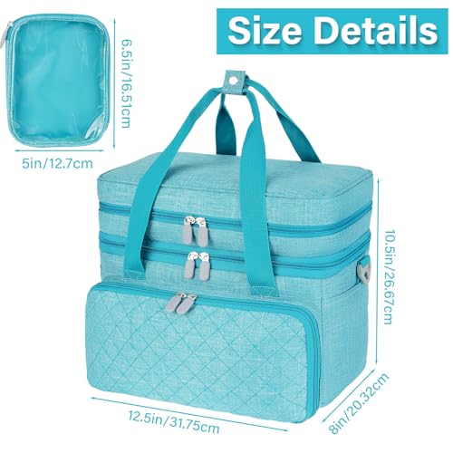 Double Layer Sewing Organizer Bag with Shoulder Strap, Blue - color: Blue