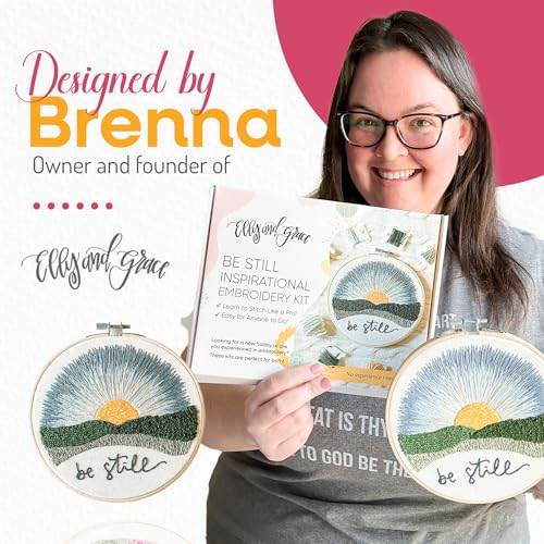 Elly & Grace Christian Embroidery Kit with Embroidery Hoop, Easy Embroidery Kit for Beginners and Adults, Full Embroidery Hoop Kit with Needles and Thread Included (Be Still) - style: Be Still