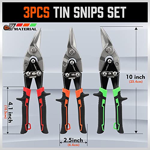 HORUSDY 3 Pack Aviation Tin Snips Set, 10 Inch Metal Straight Cut, Left Cut, Right Cut for Cut Sheet Metal, Chrome Vanadium Steel