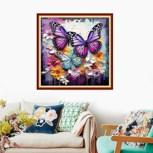 Foxdiviy Stamped Cross Stitch Kits Full Range of Embroidery Needlework Starter Kits for Beginners Adults 11CT Embroidery Patterns Art Crafts DIY Needlepoint Kits-Rainbow Butterfly 18x18 inch - color: Stamped Set 21