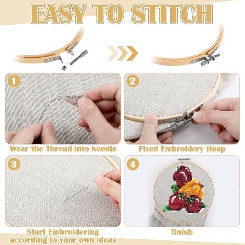 Mudder 53 Pcs Cross Stitch Kit with Embroidery Hoop Bamboo Needles,Red - color: Red