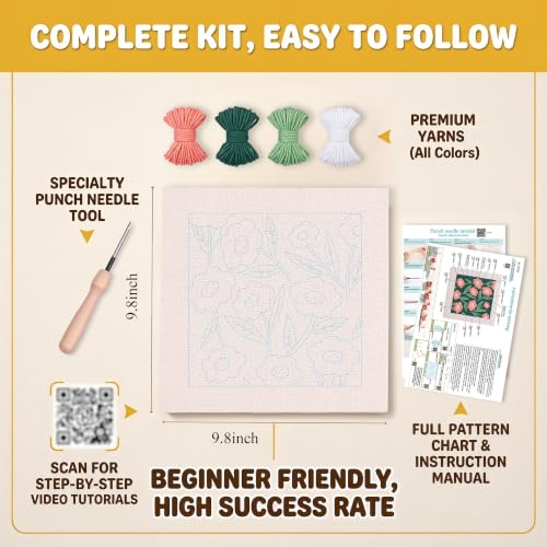 Harimau Embroidery Punch Needle kit Frame, Embroidery Starter Kits for Beginner,Punch Needle Fabric with Pattern,Threader, Yarns,Embroidery Hoops & Rug Punch(Ocean Green) - color: Ocean green