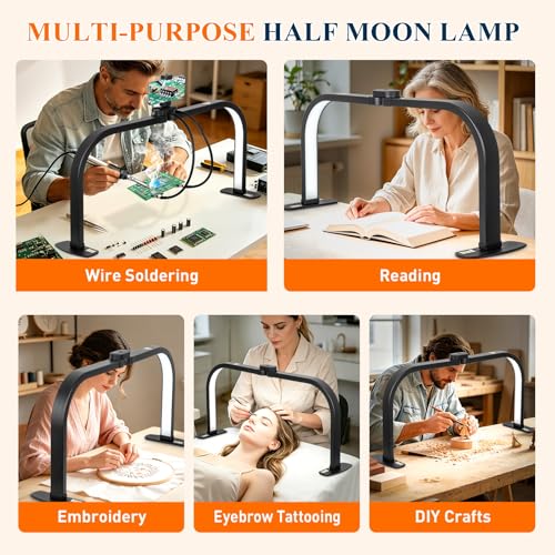 Half Moon Nail Light for Desk with Soldering Clips & Phone Holder - color: Senior Black