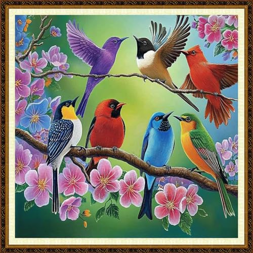 Redxing Counted Cross Stitch Kit for Beginners,Unprinted Needlepoint Kits for Beginners Cross Stitching Embroidery Kit 11CT Stitches kit- Colorful Birds and Flowers 18x18 inch - color: KitColors13