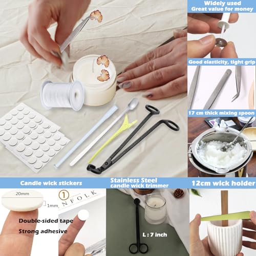 28 PCS Beginners Candle Making Kit for Adults with 200 ft Candlewick,Long Large-Eye Candle Piercing Needle and Wick Cutter 7INCH,Wick Inserting Tool Mold Punch Needle with Hook Eye for Moulds - color: 28PCS