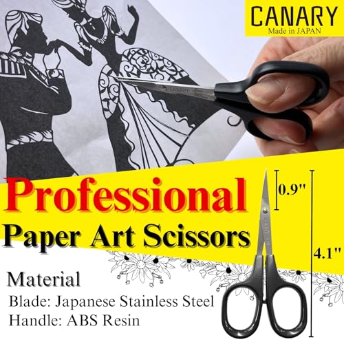 CANARY Professional Paper Scissors 4" [Extra Pointed Tips], Mini Precision Scissors for Cutting Art, Kirie Paper Cut Art, Made in Japan - size: Papercutting Art (Professional)