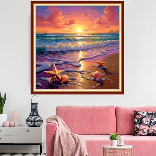 Redxing Stamped Cross Stitch Kits Embroidery kit for Beginners Adults Full Range of Embroidery Patterns Starter Kits DIY Printed Cross Stitch Kits Needlepoint Kits 11CT-Sunrise by Sea 18x18 inchs - color: Artskits13
