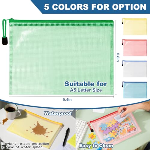 MAQIHAN Mesh Zipper Pouch Bags - A5 Clear Zipper Pouches for Organizing - size: 6.8 x 9.4 Inch
