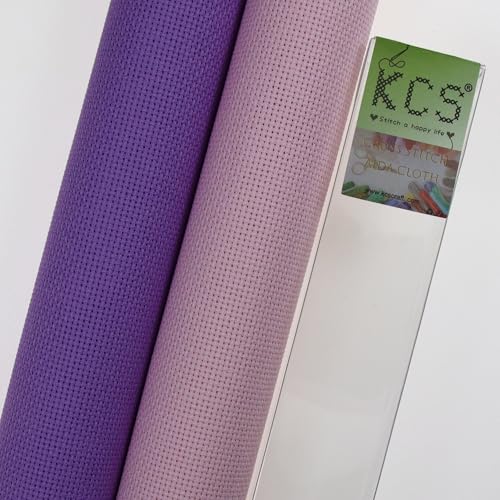 KCS 2 pc of 15" x 18"(38cmx45cm) Counted Cross Stitch Cotton Aida Cloth Needlework Fabric Box (Lavender+Pink, 18CT) - color: Lavender+pink, size: 18CT