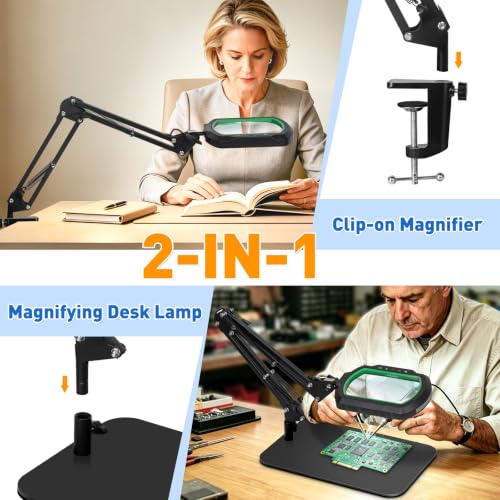 12X Square Magnifying Glass with Light and Stand, 2-in-1 Hands-Free - size: 12X