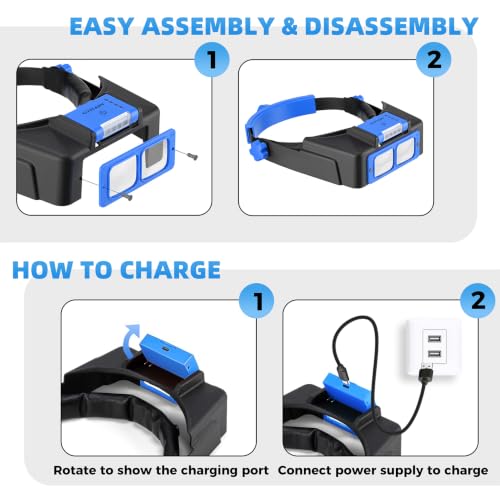 COYLAPY Headband Magnifier with Light, 1.5X-3.5X Hobby Magnifying Glasses - color: Blue