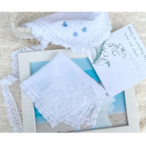 6 Pack of Ladies Embroidery Cotton Handkerchiefs Lace Wedding Hankies - color: A01-rose Card