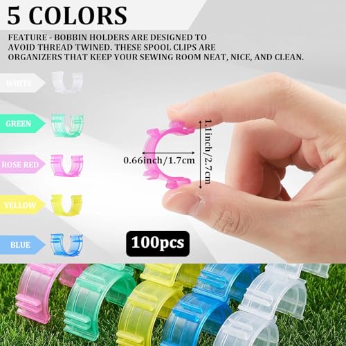 100 Pcs Sewing Bobbin Clips, Colorful Plastic Bobbin Holder Clamps Thread Clips Spool Organizers, Prevent Unwinding Thread Tails for DIY Craft Embroidery Sewing Machine Accessories