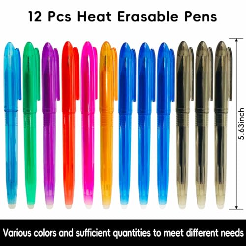 Jauisus 12 Pcs Heat Erasable Pens for Fabric, 0.5mm Heat Erasable Fabric Marking Pens for Sewing, DIY Dressmaking Embroidery Pen Fabric Markers Sewing Accessories Supplies Quilting Gifts (8 Colors)