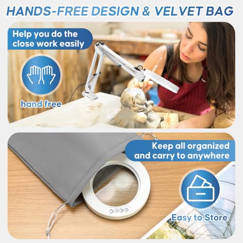 10X Magnifying Glass with Light and Stand,Hands-Free Desk Magnifier - color: White Magnifying Glasses With Light