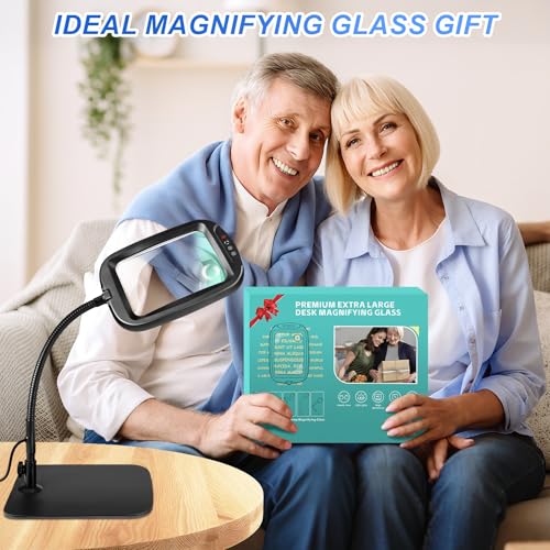 10X 30X 7'' Extra Large Magnifying Glass with Light and Stand, 5 Color LED