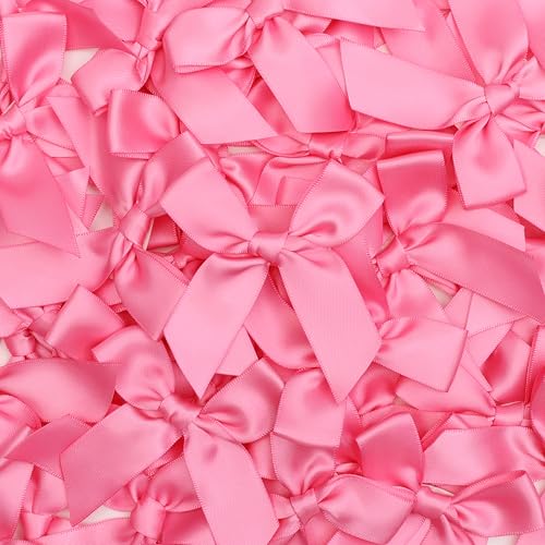 Self Adhesive Hot Pink Satin Ribbon Bows for Crafts 3" (50 Pack) - color: Hot Pink