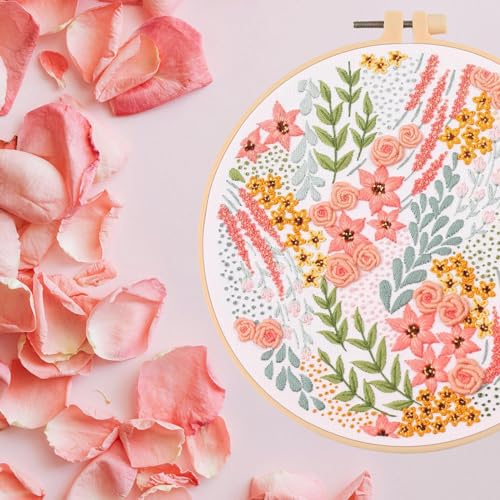 Smart-Feather 3 Pcs Flower Embroidery kit for Beginners, Embroidery Stitch Practice Kits for Adults with Hoop, DIY Art Project Craft Kit (Flower Stitches), size:b - style: Flower Stitches