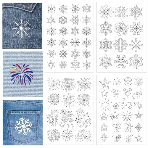 GLOBLELAND 4 Sheets Snowflake Firework Water Soluble Embroidery Pattern - color: Snowflake Firework