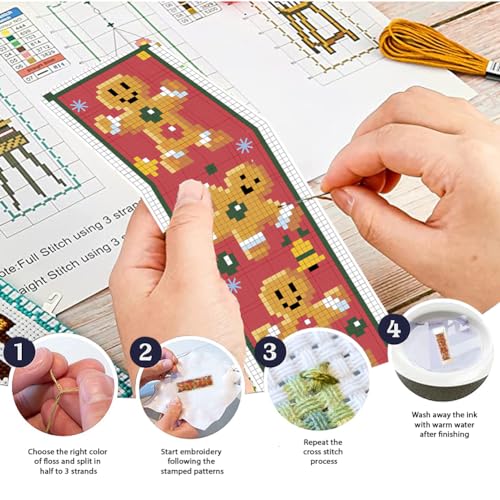 FREEBLOSS 6 Set Cross Stitch Bookmark Counted Cross Stitch Kit with 6 Different Christmas Patterns Embroidery Kit with Instruction DIY Bookmark Kit for Gift Adults 8''x2.4'' - style: Christmas