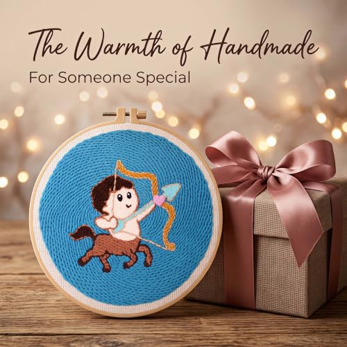 Harimau Punch Needle Kit Twelve Zodiac Signs Pattern,1Pc Embroidery Hoop, Essential Punch Needle Supplies,Ideal Punch Art for Beginners,DIY Adults Embroidery, Video Teaching - color: 65283