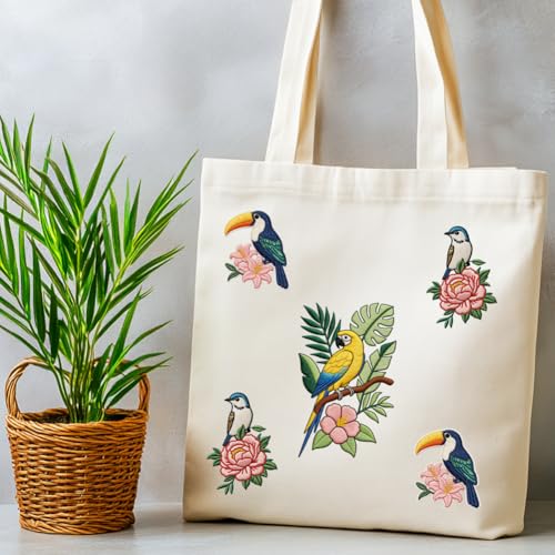 ORIGACH 4 Sheets A4 Large Water Soluble Embroidery Patterns with Flowers and Birds, Stick and Stitch Embroidery Papers with Natural Designs, Wash Away Printable for Hand Sewing Lovers - color: Flowers & Birds