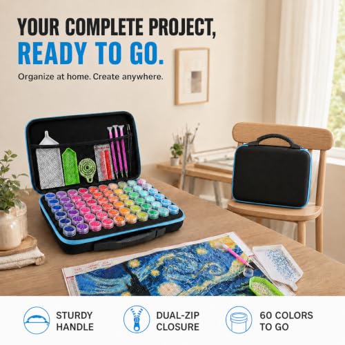 MERATIA Diamond Art Storage Organizer, 60 Jars with Accessories - color: Blue-60 Slots